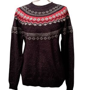 WEATHERPROOF VINTAGE Nordic Fair Isle Sweater Black Red M